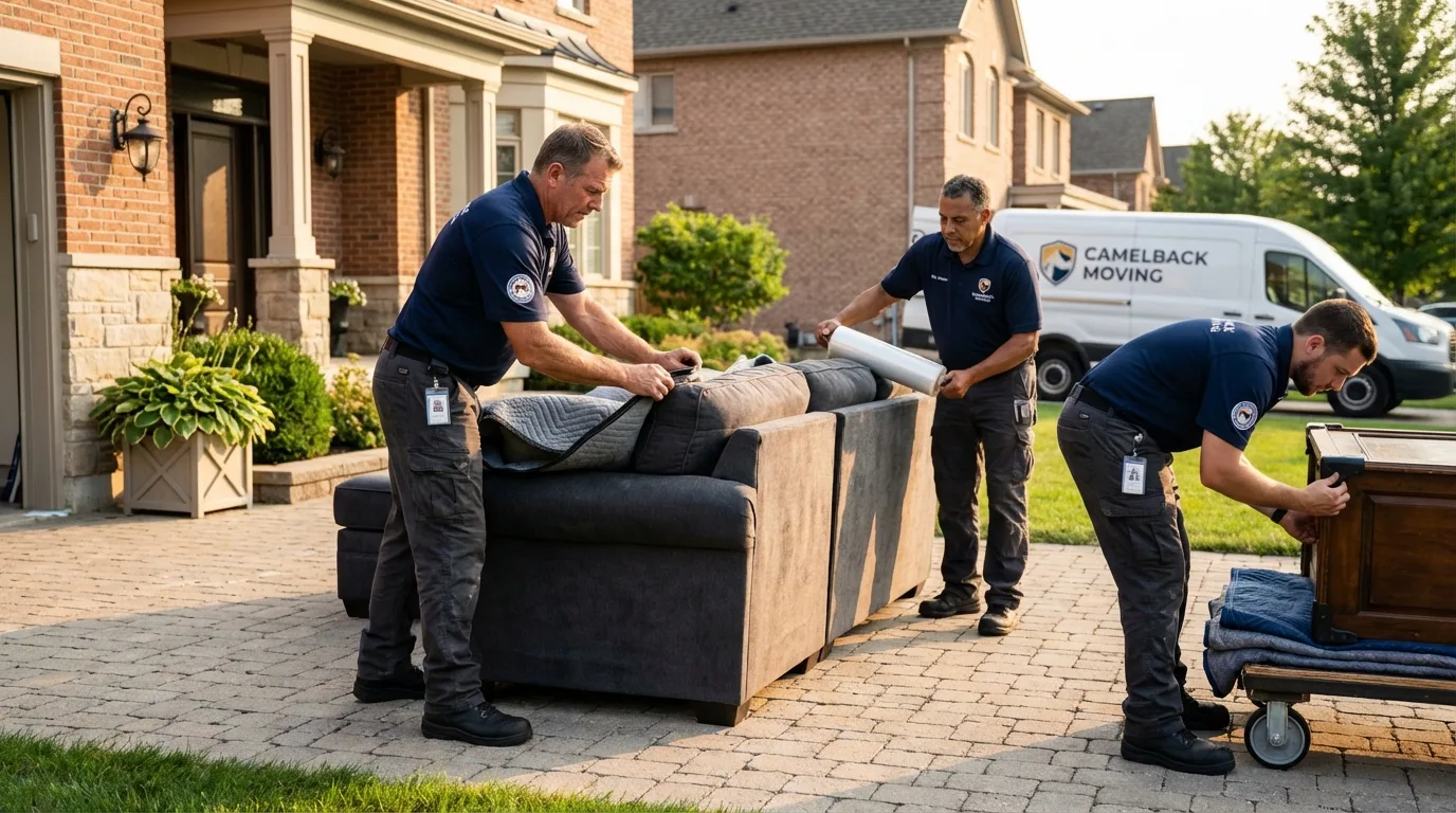 Large estate moving crew wrapping furniture in Worcester, NY