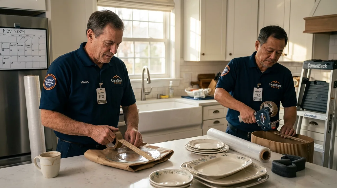 Professional crew packing kitchen dishware in Worcester, NY